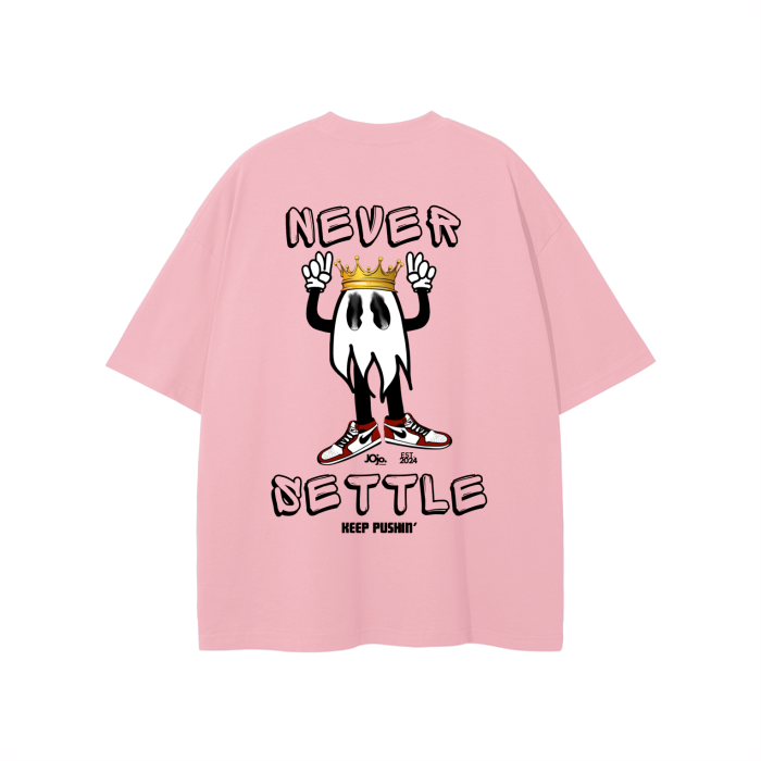 'NEVER SETTLE' Graphic Loose Fit T-Shirt