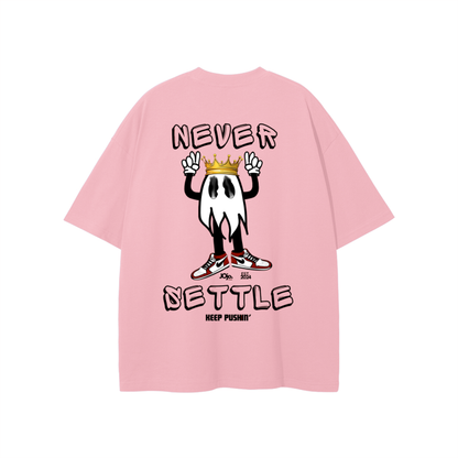 'NEVER SETTLE' Graphic Loose Fit T-Shirt