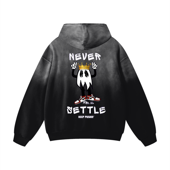 'NEVER SETTLE' Drop Shoulder graphic oversized Hoodie