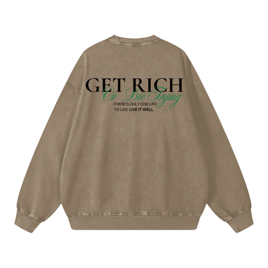 'GET RICH...' Graphic dropped shoulder sweatshirt