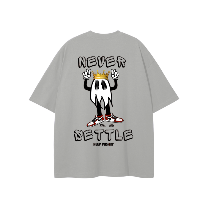 'NEVER SETTLE' Graphic Loose Fit T-Shirt