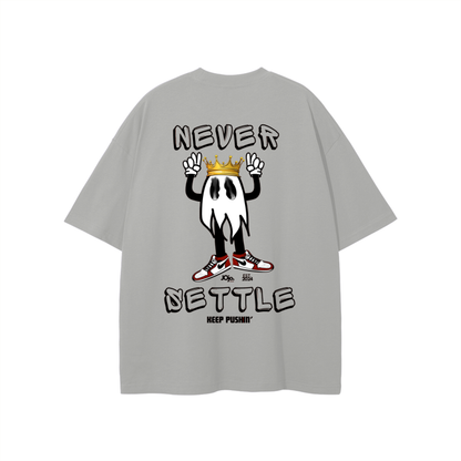 'NEVER SETTLE' Graphic Loose Fit T-Shirt