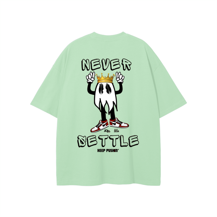 'NEVER SETTLE' Graphic Loose Fit T-Shirt