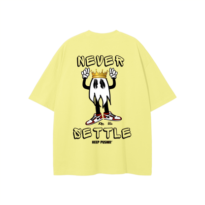 'NEVER SETTLE' Graphic Loose Fit T-Shirt