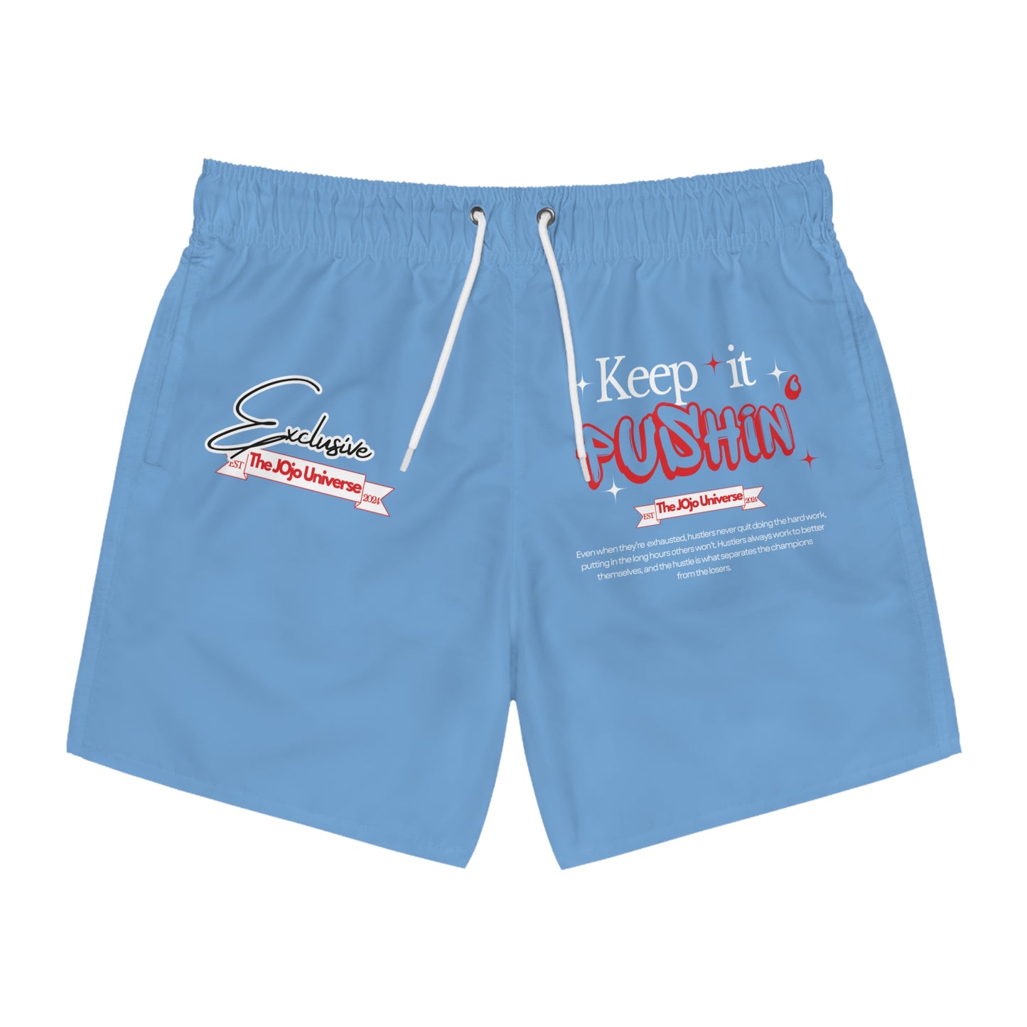 'KEEP IT PUSHIN' Graphic Swim shorts