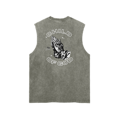 'CHILD OF GOD' Snow Washed Frayed Tank Top