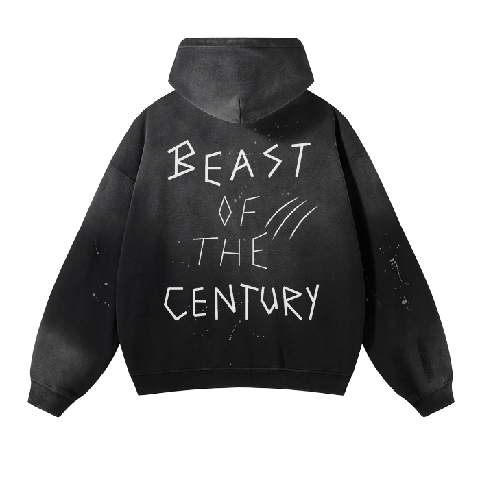 'BEAST OF THE CENTURY' Vintage Wash Frayed Fleece Hoodie