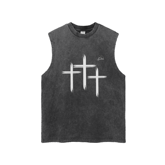 'CHILD OF GOD' Snow Washed Frayed Tank Top