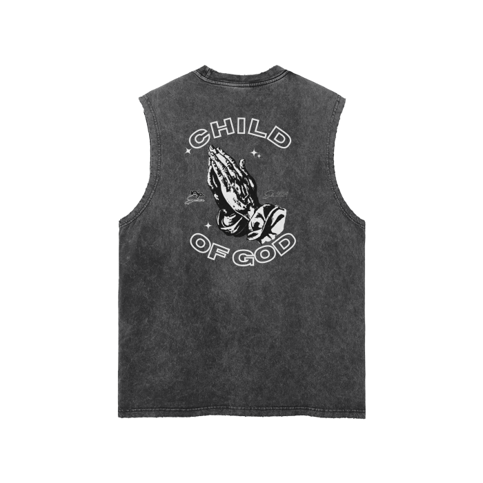 'CHILD OF GOD' Snow Washed Frayed Tank Top