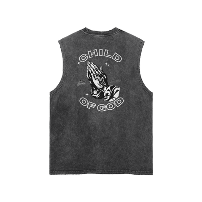 'CHILD OF GOD' Snow Washed Frayed Tank Top