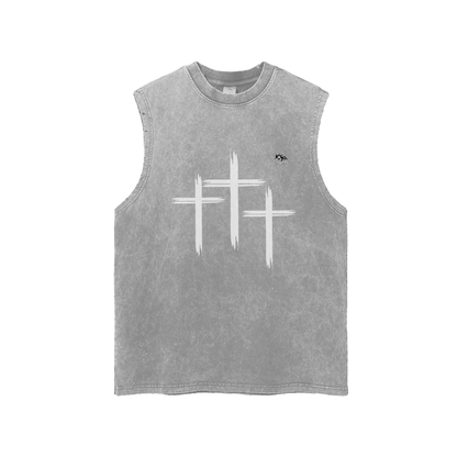 'CHILD OF GOD' Snow Washed Frayed Tank Top