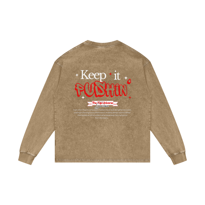 'KEEP IT PUSHIN' Graphic Oversize Long Sleeve T-Shirt